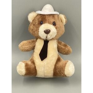 B.J Toy Co 12” Brown Plush Teddy Bear W/ Hat & Tie Stuffed Animal Made In Korea